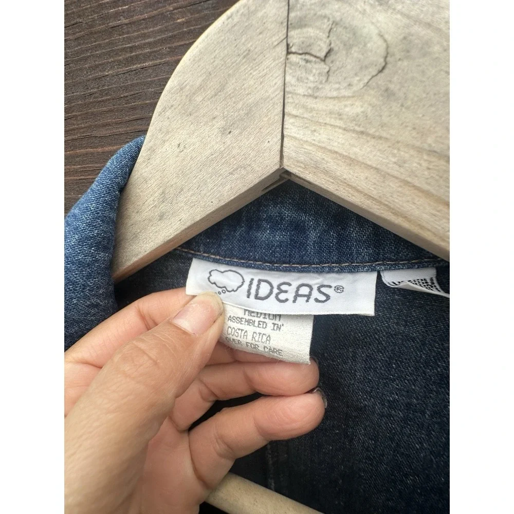 *VTG Ideas Denim Dress Womens Medium Blue w/ Pockets Long-sleeved Collar Buttons